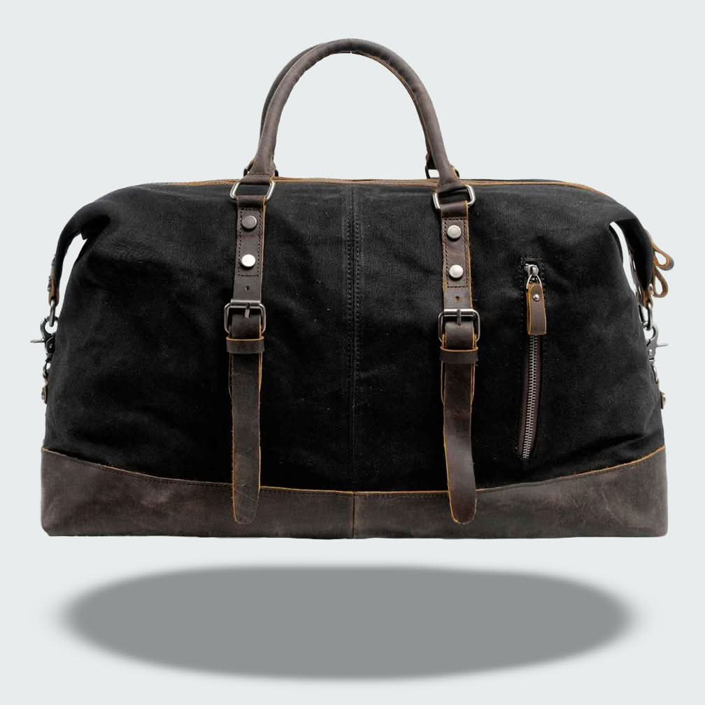 Valour | Leather Duffle Bag with Rugged Batik Canvas & Adjustable Strap | 35L Capacity for Travel Convenience