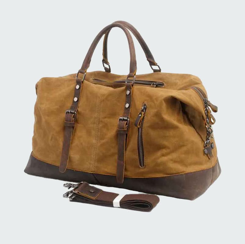 Valour | Leather Duffle Bag with Rugged Batik Canvas & Adjustable Strap | 35L Capacity for Travel Convenience