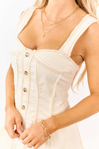 Vanilla Denim | A-Line Mini Dress with Faux Button Front | Stylish Sleeveless Design for Modern Look