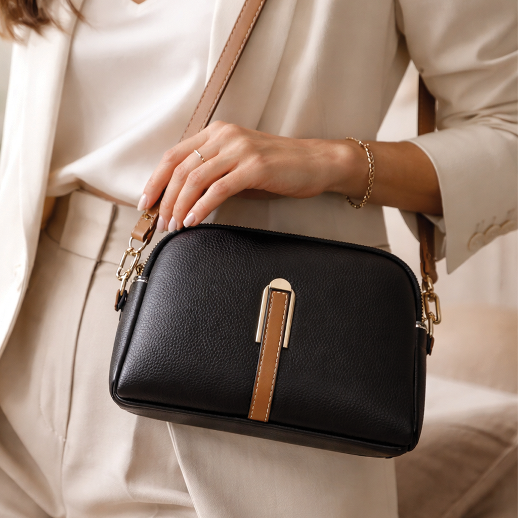 Vegan Leather Crossbody Bag with Adjustable Strap & Gold-Tone Hardware | Compact Design for Everyday Use
