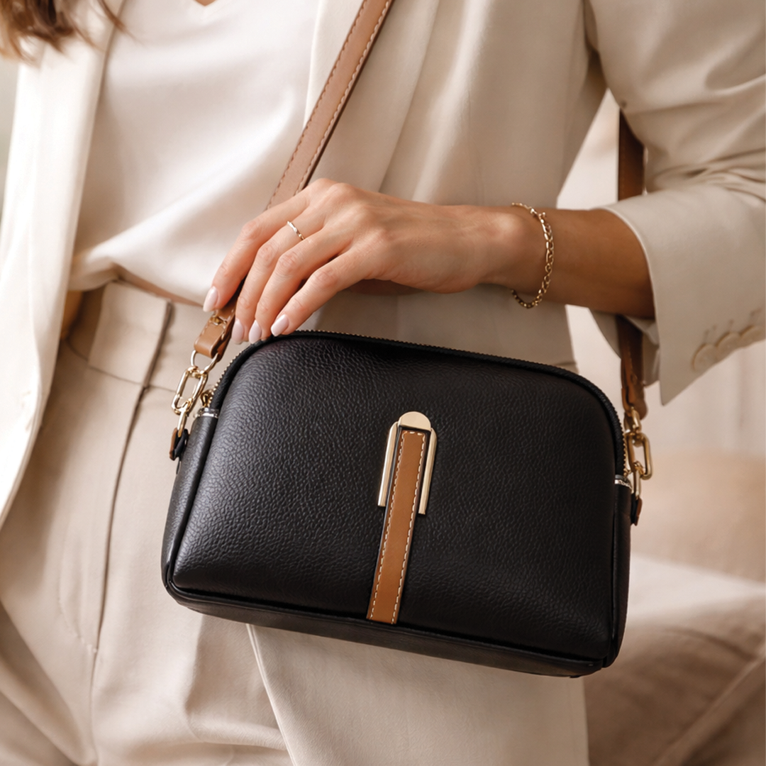 Vegan Leather Crossbody Bag with Adjustable Strap & Gold-Tone Hardware | Compact Design for Everyday Use