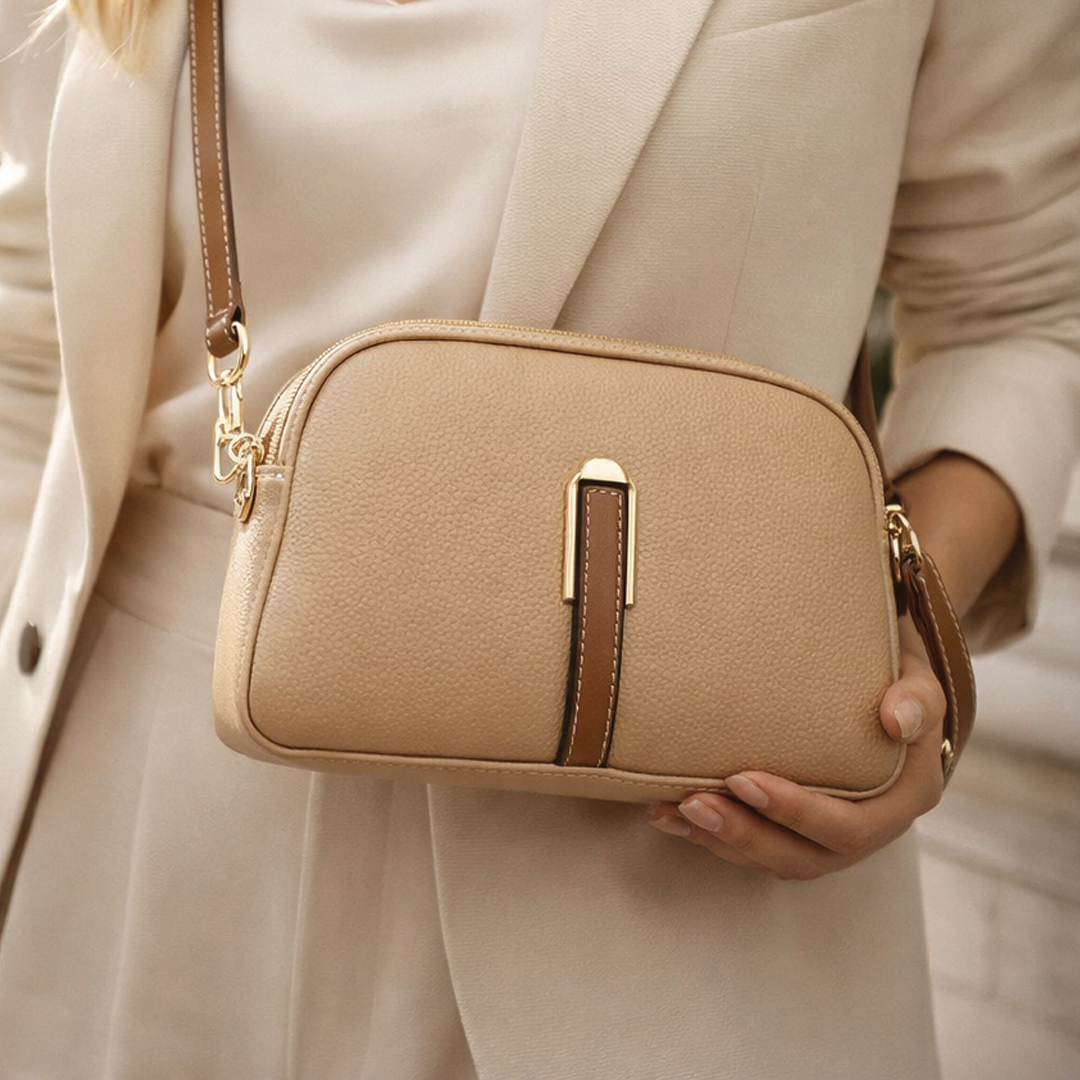 Vegan Leather Crossbody Bag with Adjustable Strap & Gold-Tone Hardware | Compact Design for Everyday Use