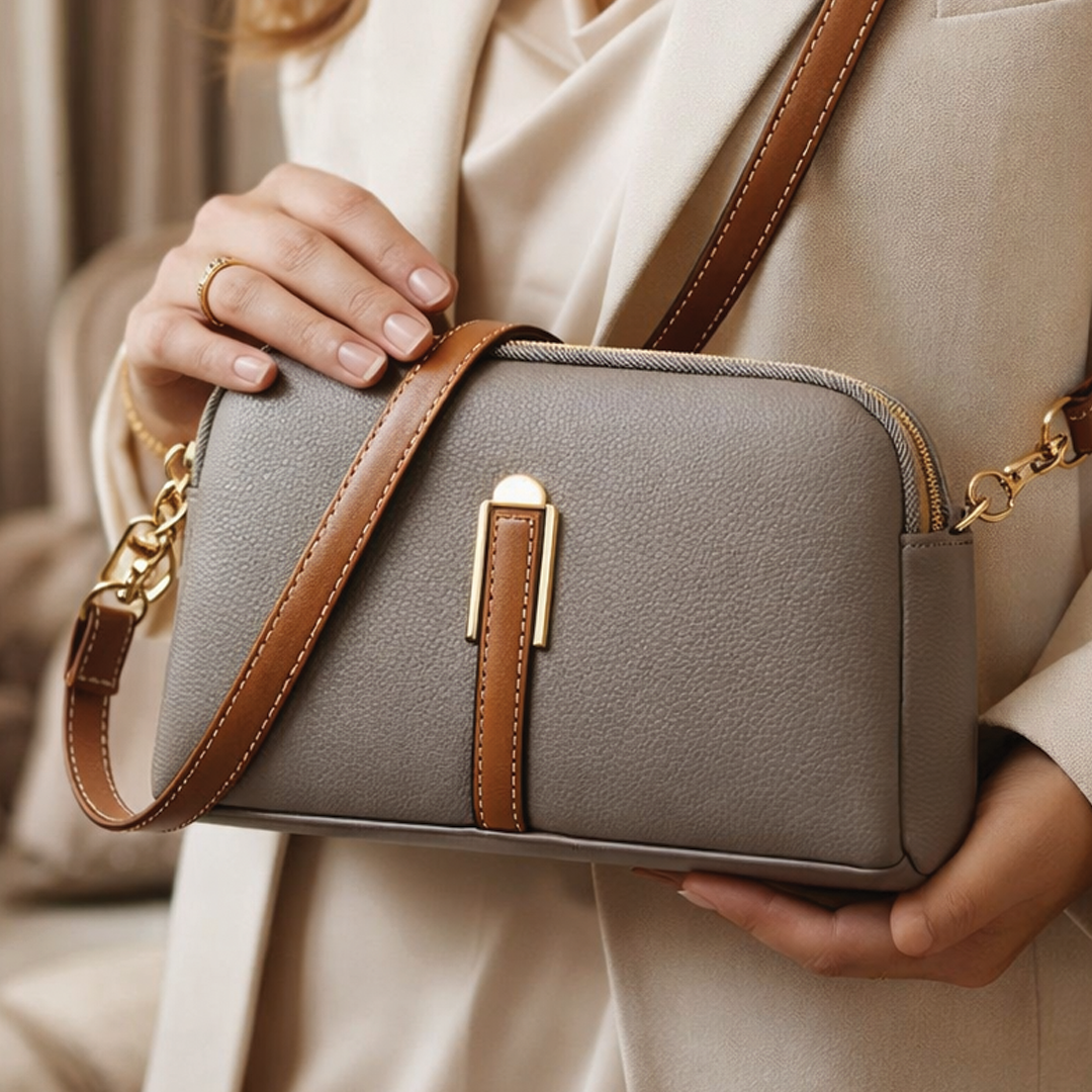 Vegan Leather Crossbody Bag with Adjustable Strap & Gold-Tone Hardware | Compact Design for Everyday Use