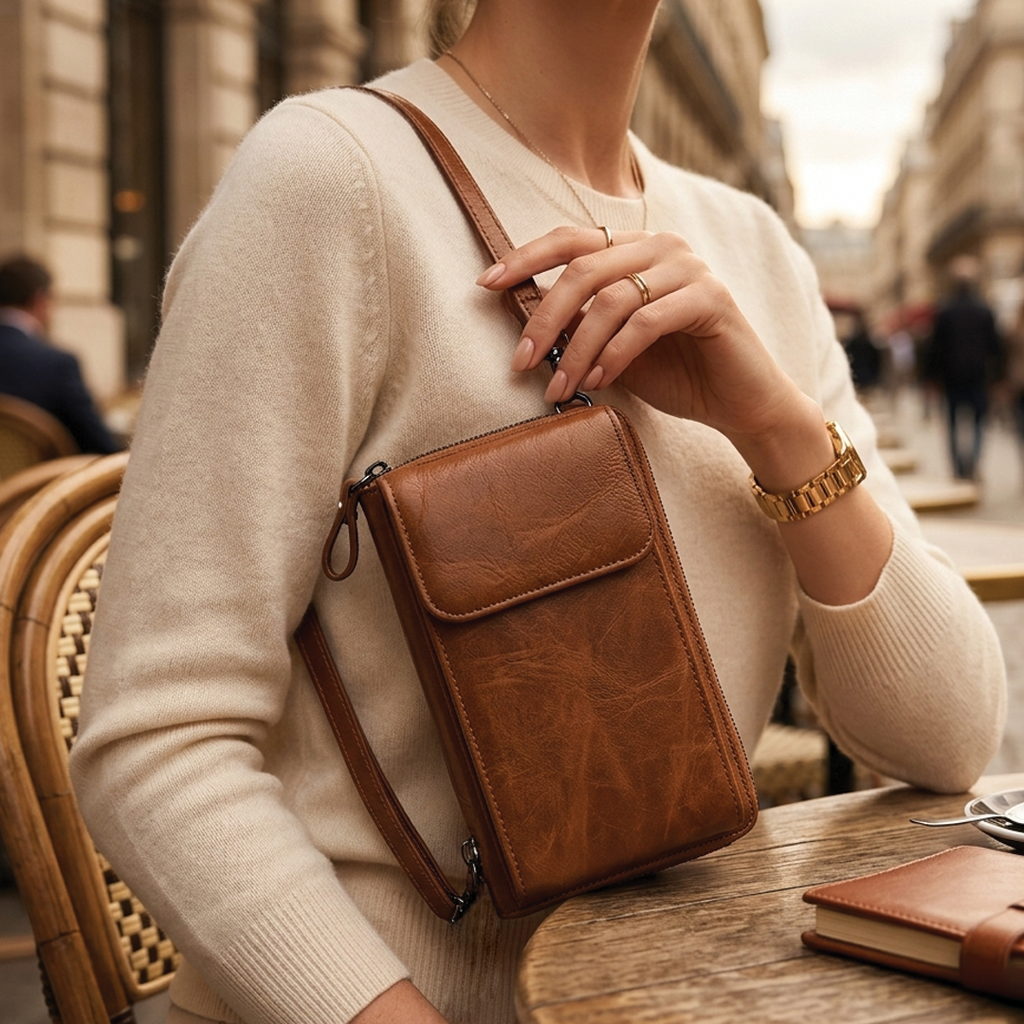 Vegan Leather Crossbody Bag with Adjustable Strap & Zippered Compartment for Effortless Style