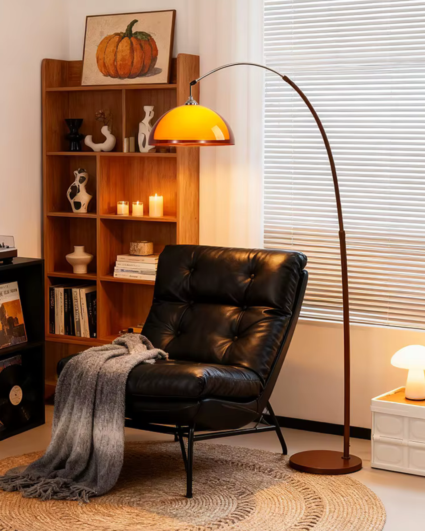 Arc Floor Lamp — Warm Dome Shade
