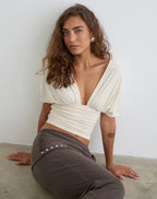 Vernia Collection | Women's Top with Plunge V-Neck & Batwing Sleeves | Stylish Blouse for Effortless Elegance