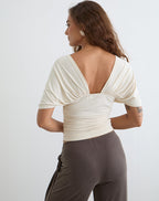 Vernia Collection | Women's Top with Plunge V-Neck & Batwing Sleeves | Stylish Blouse for Effortless Elegance