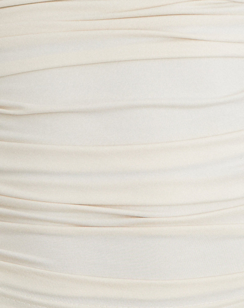 Vernia | Plunge Batwing Top in Cream Cupro with Ruched Design | Elegant Style for Effortless Chic