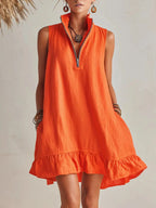 Vibrant Summer Dresses | Women's Mini Dress with Stand Collar & Ruffled Hem for Effortless Style
