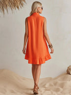 Vibrant Summer Dresses | Women's Mini Dress with Stand Collar & Ruffled Hem for Effortless Style