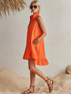 Vibrant Summer Dresses | Women's Mini Dress with Stand Collar & Ruffled Hem for Effortless Style