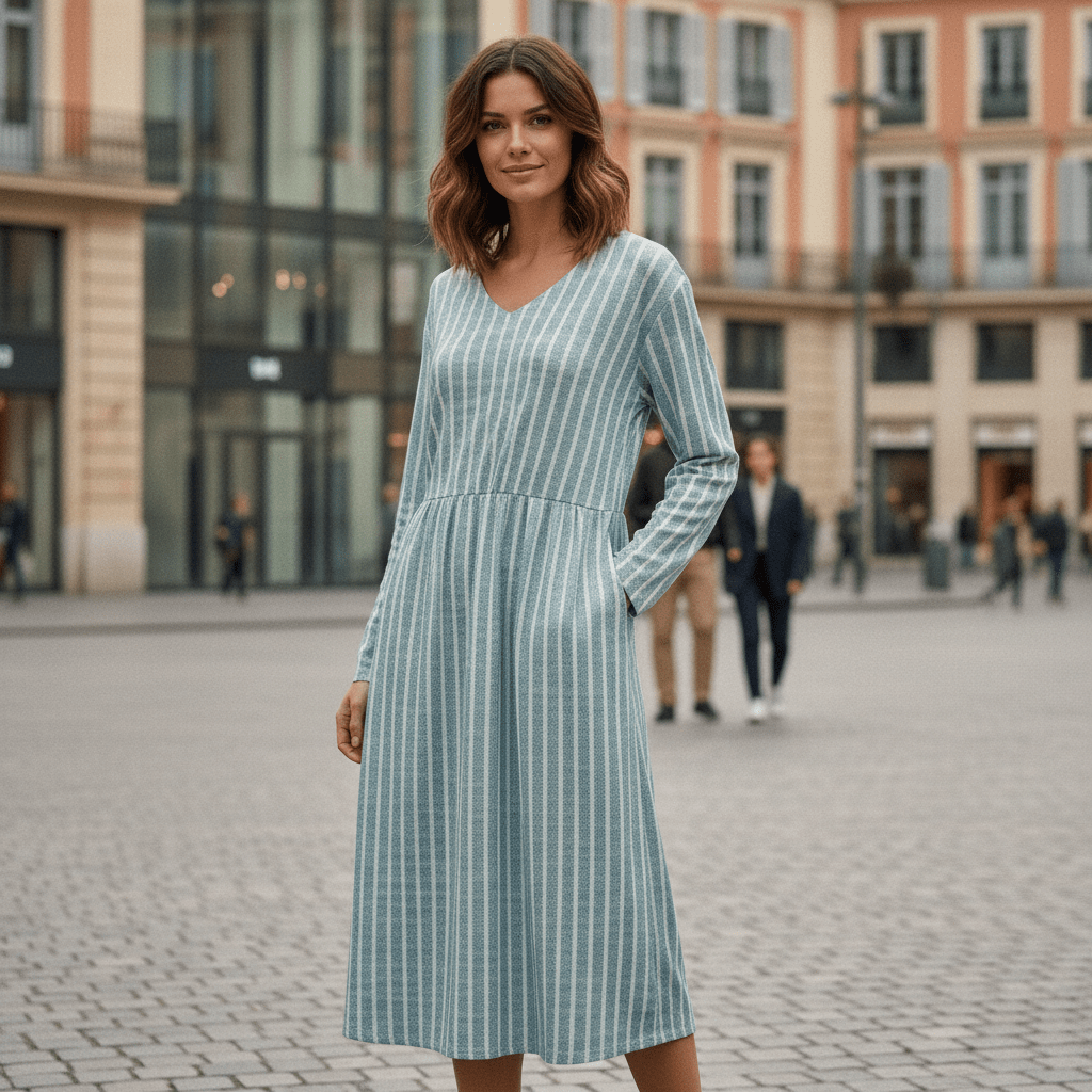 Vintage Charm | Breathable V Neck Stripe Dress with Relaxed Fit | Effortless Everyday Style for Women