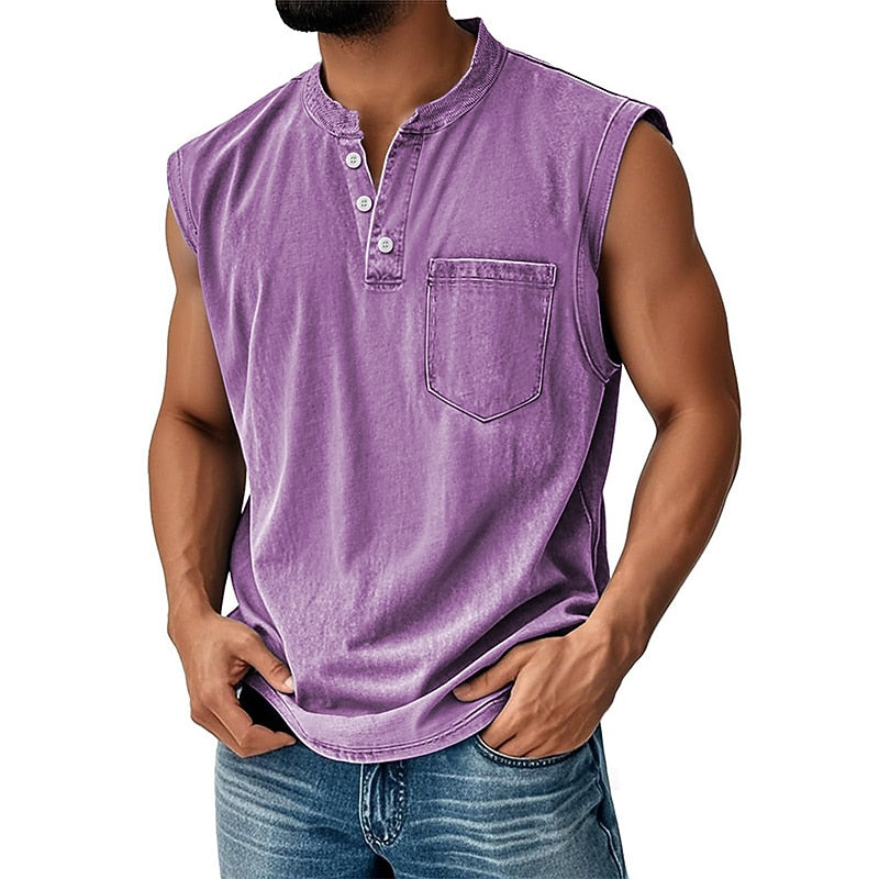 Vintage Collection | Men's Tank Top with Classic Henley Design | Soft Cotton Casual Shirt for Comfortable Summer Wear