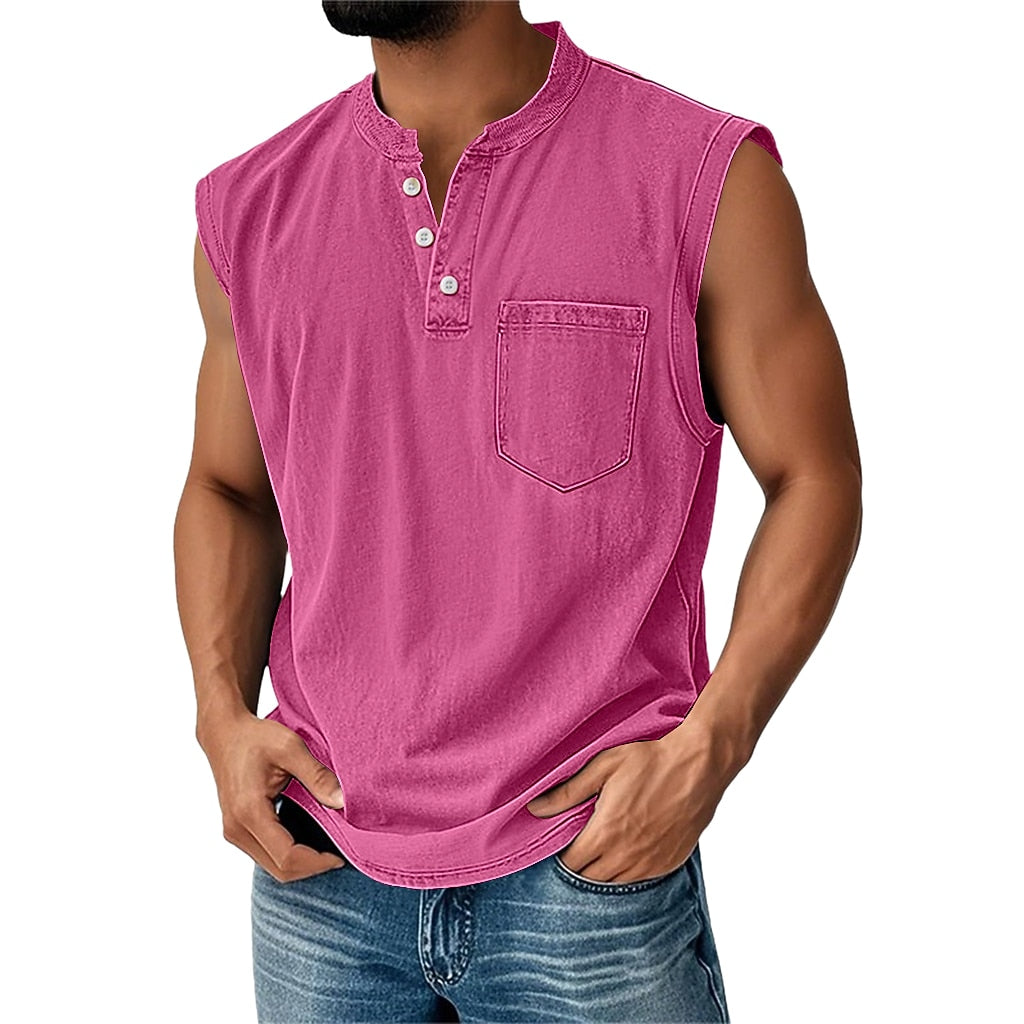 Vintage Collection | Men's Tank Top with Classic Henley Design | Soft Cotton Casual Shirt for Comfortable Summer Wear