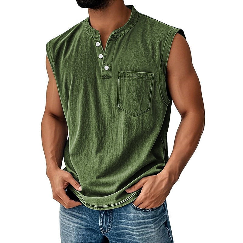 Vintage Collection | Men's Tank Top with Classic Henley Design | Soft Cotton Casual Shirt for Comfortable Summer Wear