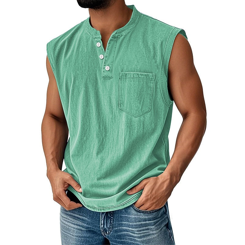 Vintage Collection | Men's Tank Top with Classic Henley Design | Soft Cotton Casual Shirt for Comfortable Summer Wear