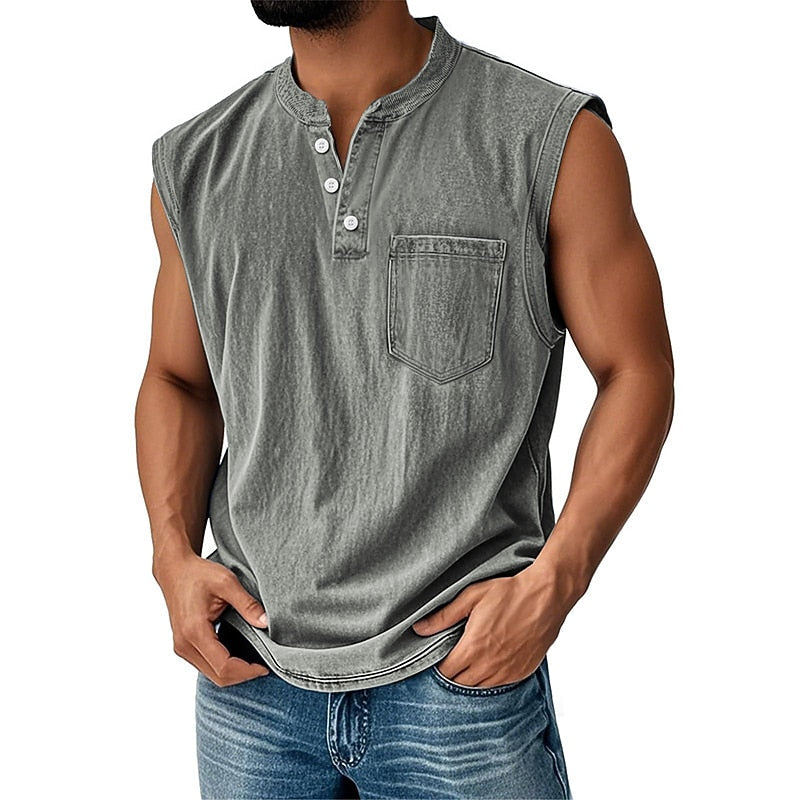 Vintage Collection | Men's Tank Top with Classic Henley Design | Soft Cotton Casual Shirt for Comfortable Summer Wear