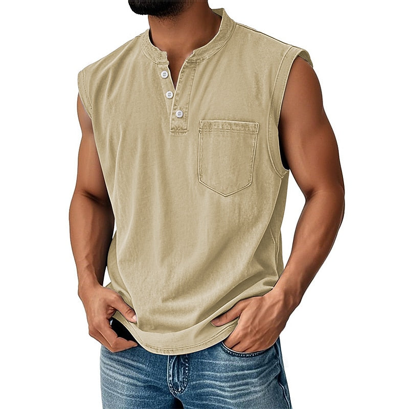 Vintage Collection | Men's Tank Top with Classic Henley Design | Soft Cotton Casual Shirt for Comfortable Summer Wear