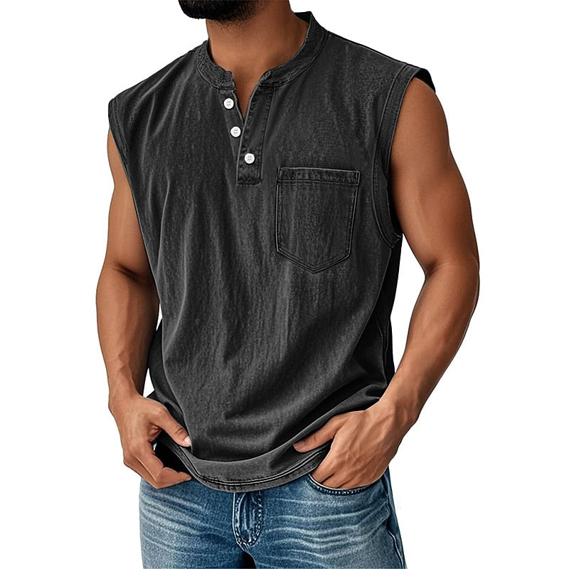 Vintage Collection | Men's Tank Top with Classic Henley Design | Soft Cotton Casual Shirt for Comfortable Summer Wear