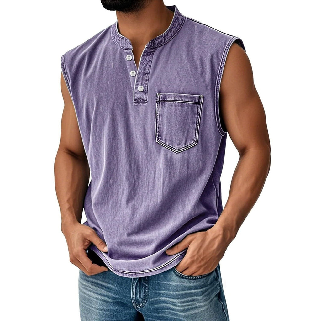 Vintage Collection | Men's Tank Top with Classic Henley Design | Soft Cotton Casual Shirt for Comfortable Summer Wear