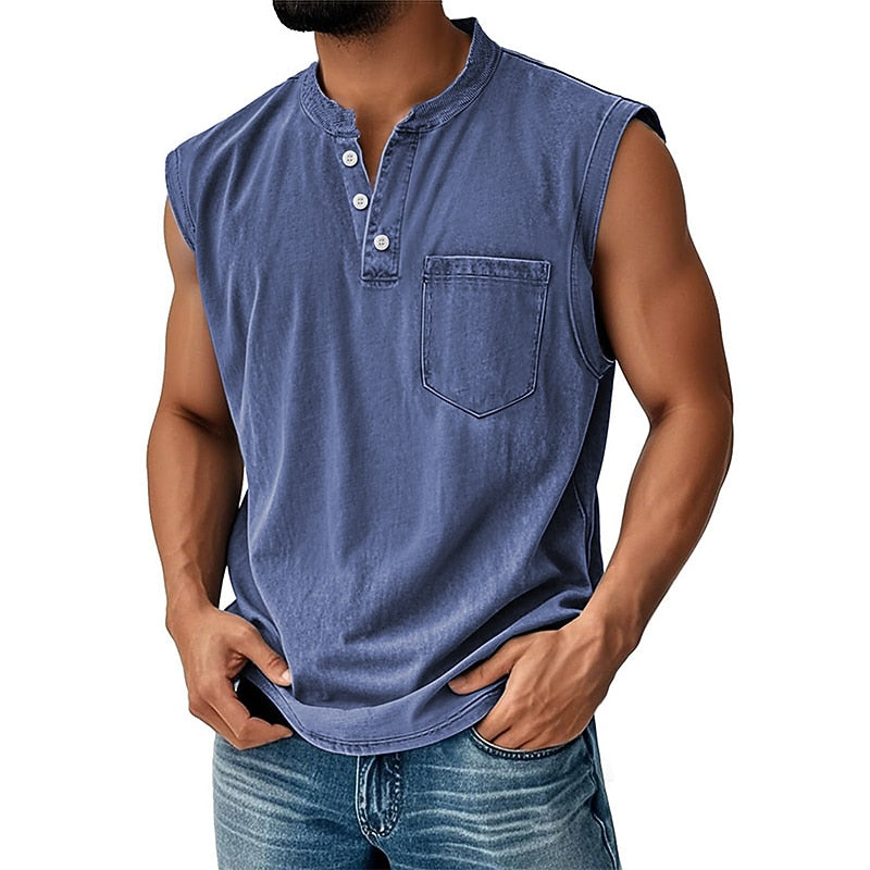 Vintage Collection | Men's Tank Top with Classic Henley Design | Soft Cotton Casual Shirt for Comfortable Summer Wear