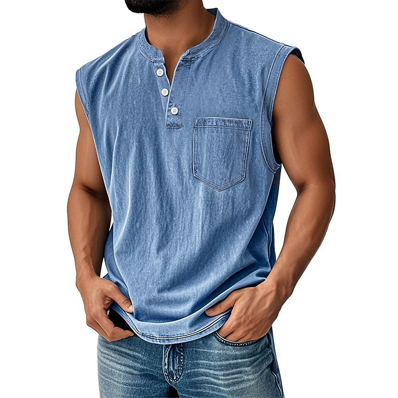 Vintage Collection | Men's Tank Top with Classic Henley Design | Soft Cotton Casual Shirt for Comfortable Summer Wear