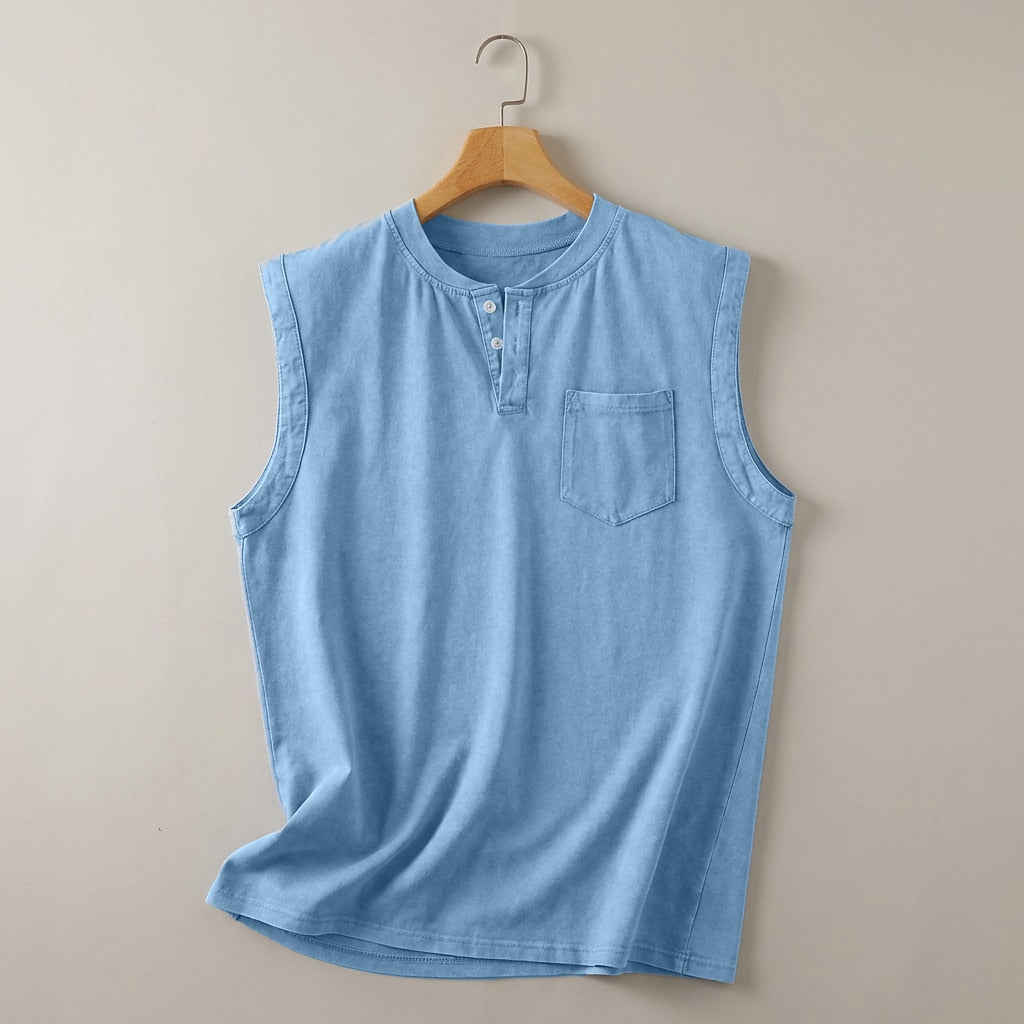Vintage Collection | Men's Tank Top with Classic Henley Design | Soft Cotton Casual Shirt for Comfortable Summer Wear