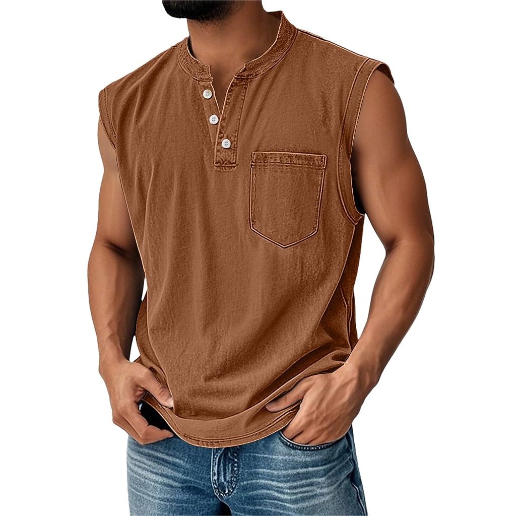 Vintage Collection | Men's Tank Top with Classic Henley Design | Soft Cotton Casual Shirt for Comfortable Summer Wear