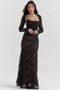 Vintage Elegance – Floral Maxi Dress with Lace Details – Timeless...