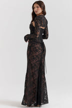 Vintage Elegance – Floral Maxi Dress with Lace Details – Timeless...