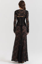 Vintage Elegance – Floral Maxi Dress with Lace Details – Timeless...
