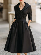 Satin Draped-Collar Dress — Elegant Formal