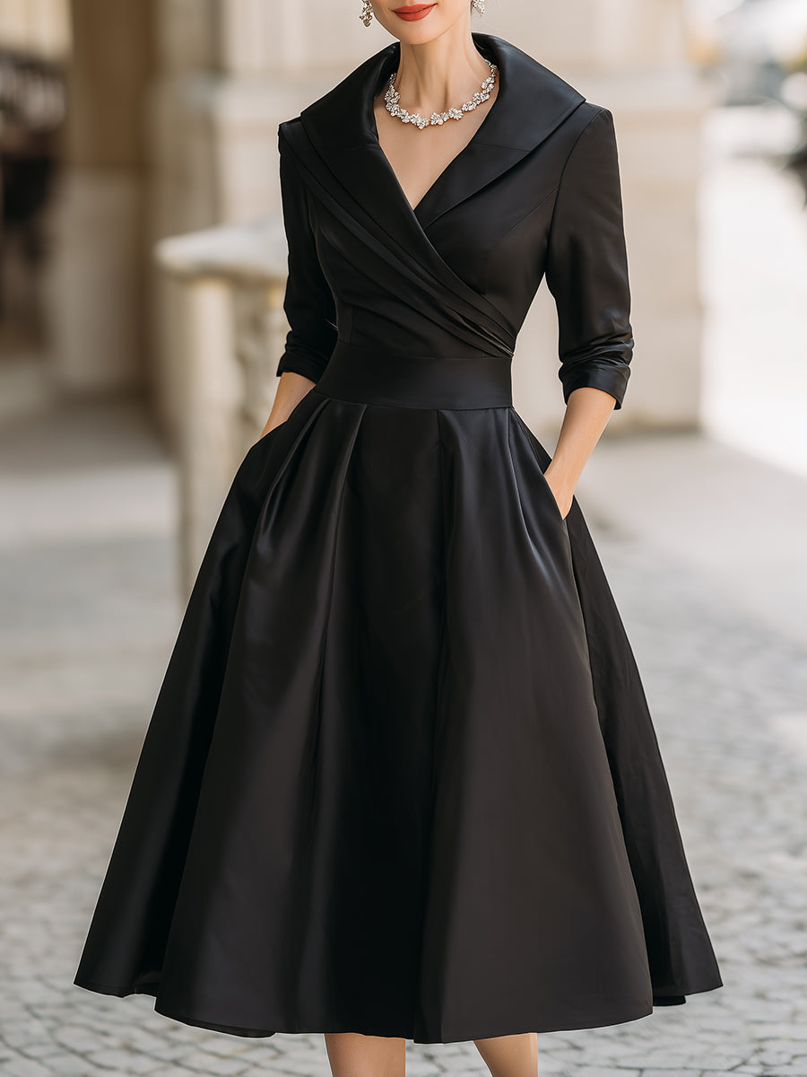 Satin Draped-Collar Dress — Elegant Formal