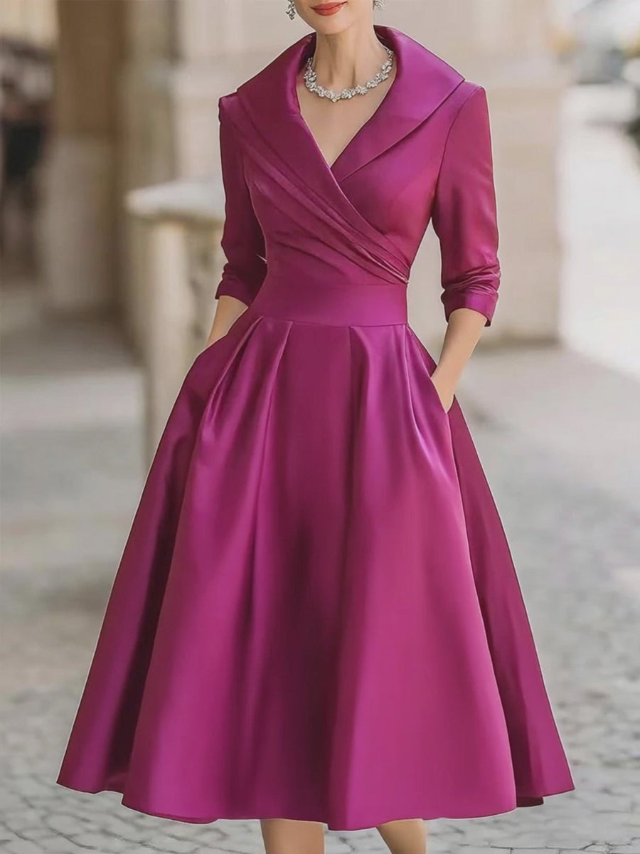 Satin Draped-Collar Dress — Elegant Formal