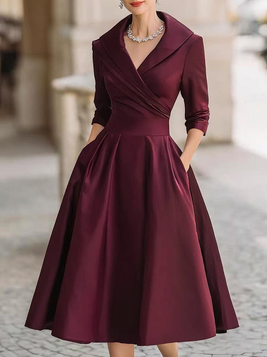 Satin Draped-Collar Dress — Elegant Formal