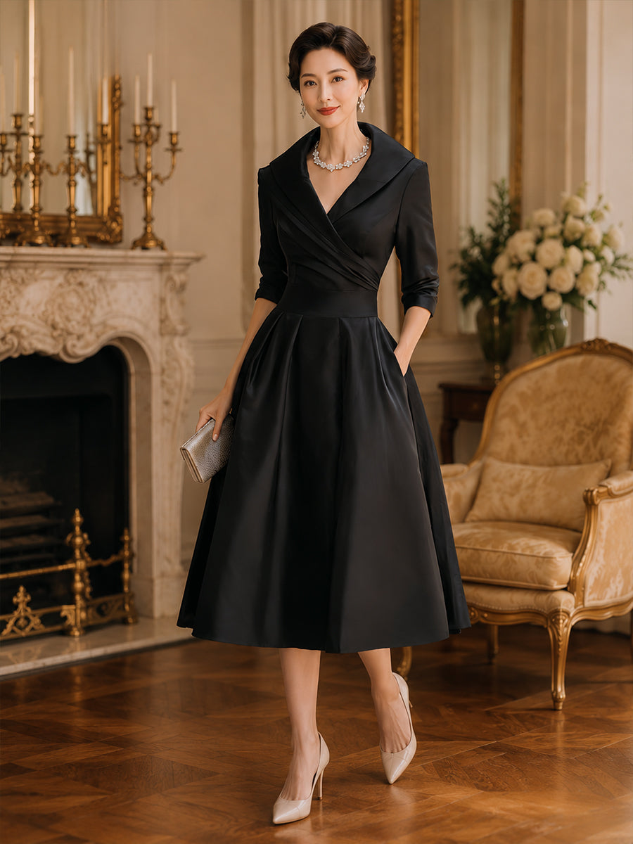 Satin Draped-Collar Dress — Elegant Formal