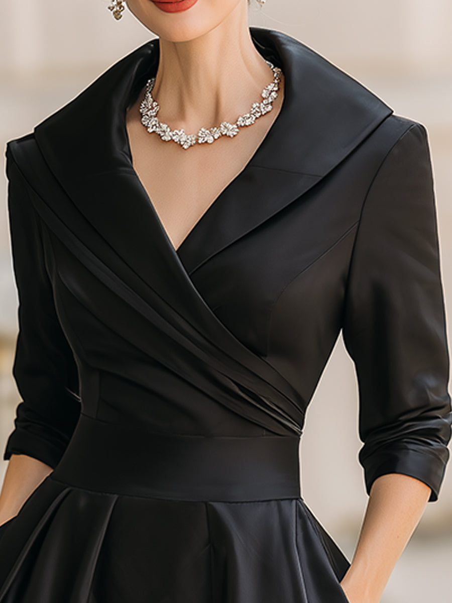 Satin Draped-Collar Dress — Elegant Formal