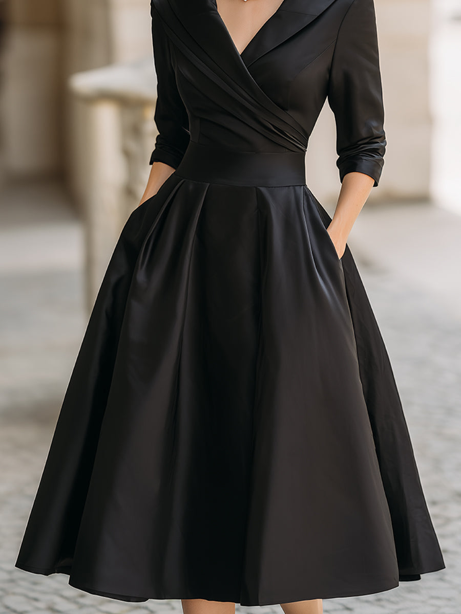 Satin Draped-Collar Dress — Elegant Formal