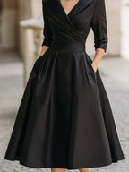 Satin Draped-Collar Dress — Elegant Formal