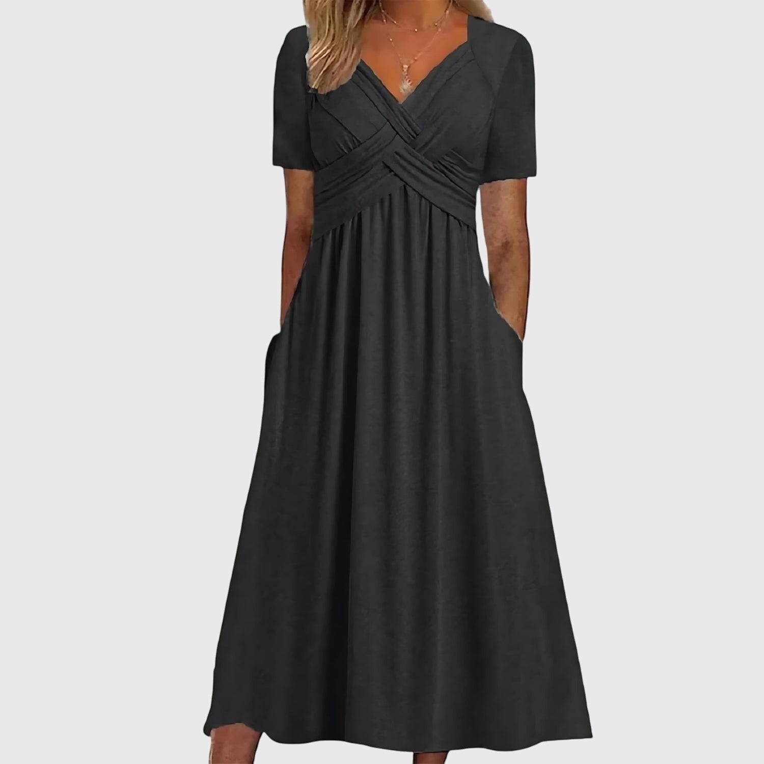 Viola Collection | White Midi Dress with Tummy Control & A-Line Design | Elegant Style for Any Occasion