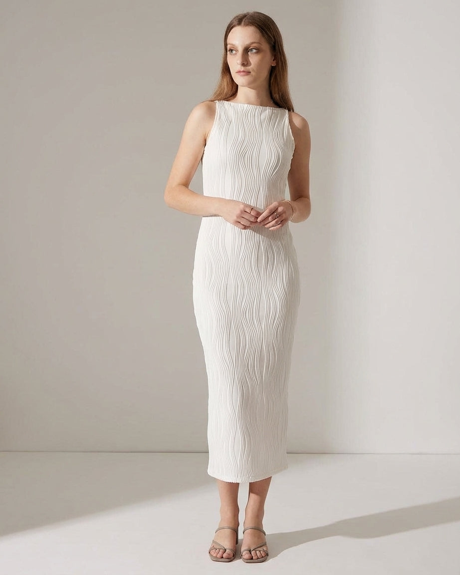 Vivienne Cord | Water Ripple Cami Dress White