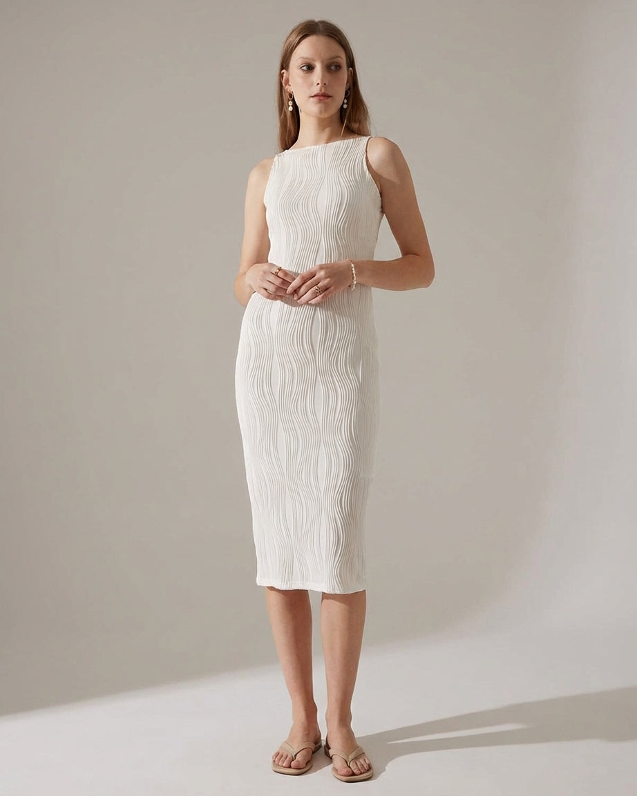Vivienne Cord | Water Ripple Cami Dress White