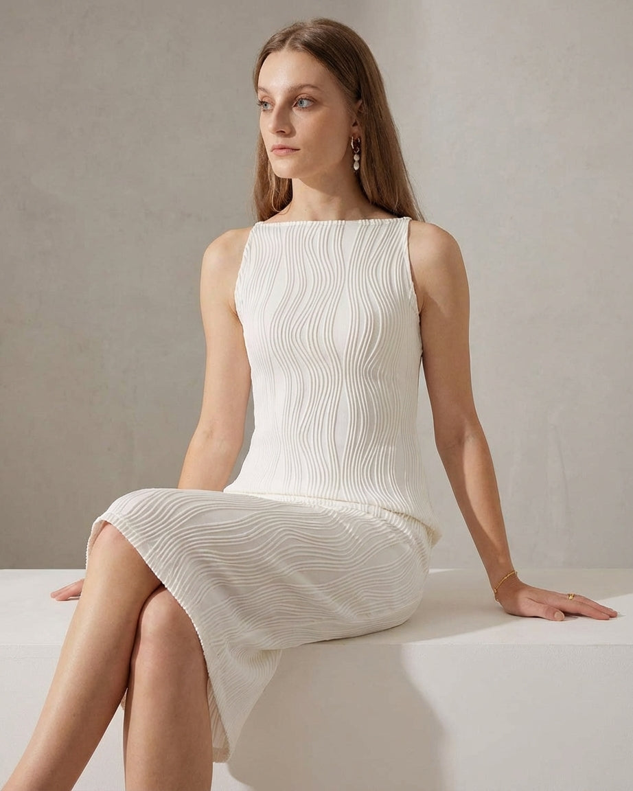 Vivienne Cord | Water Ripple Cami Dress White