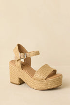 Women's Walking On Sunshine Natural Raffia Block Heel Platform Sandals | Heel measures 3.5" 3