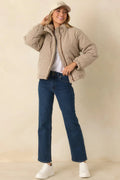 Women's Warm Welcome Brown Gingham Puffer Coat | 55% Polyester & 45% Cotton 0