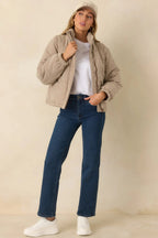 Women's Warm Welcome Brown Gingham Puffer Coat | 55% Polyester & 45% Cotton 2