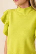 Women's Watch Her Work Chartreuse Green Knit Flutter Sleeve Top | 60% Cotton & 40% Acrylic 2