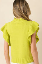 Women's Watch Her Work Chartreuse Green Knit Flutter Sleeve Top | 60% Cotton & 40% Acrylic 7