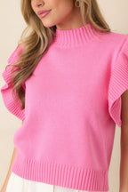 Women's Watch Her Work Hot Pink Knit Flutter Sleeve Top | 60% Cotton & 40% Acrylic 2
