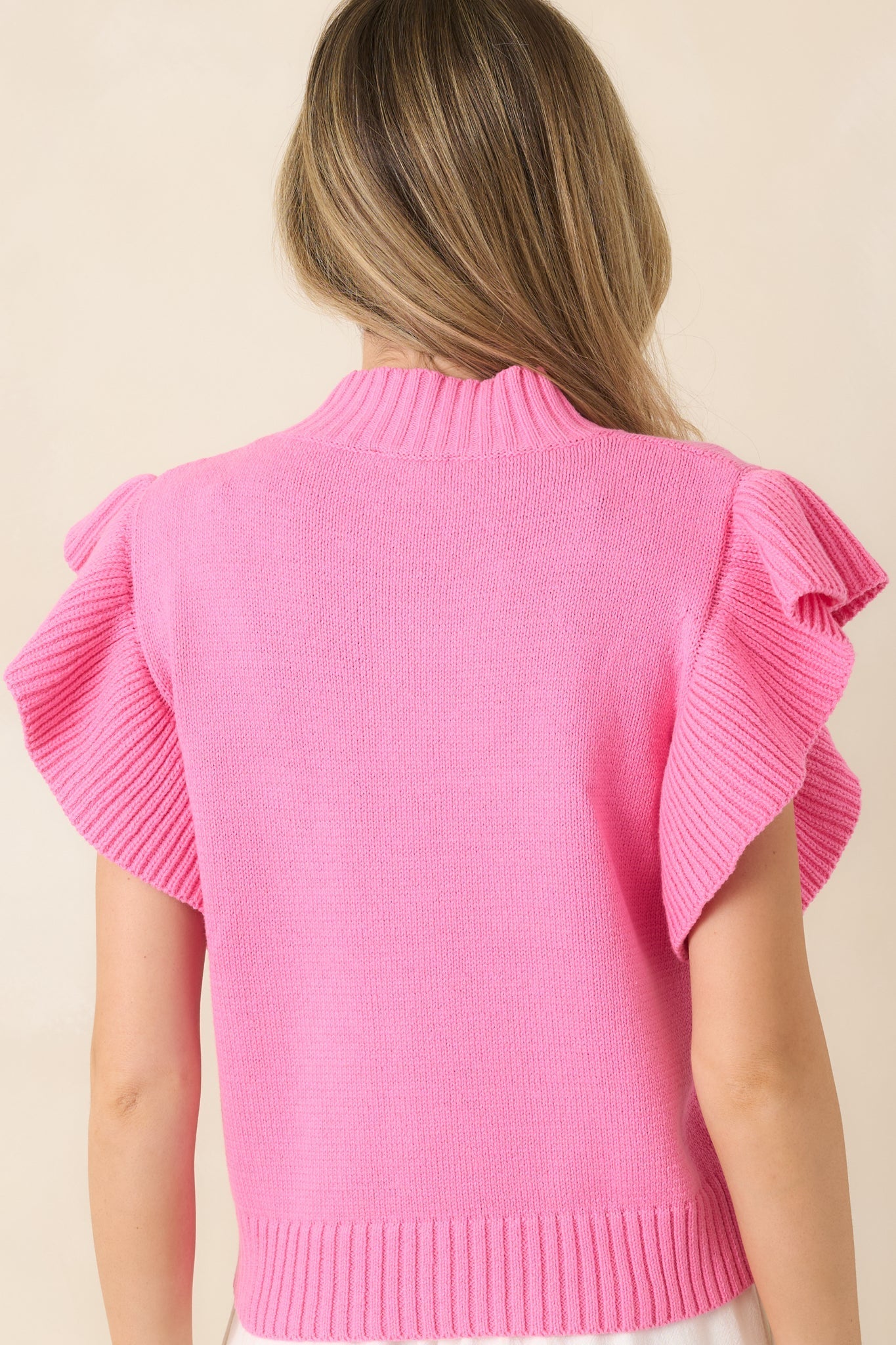 Women's Watch Her Work Hot Pink Knit Flutter Sleeve Top | 60% Cotton & 40% Acrylic 7